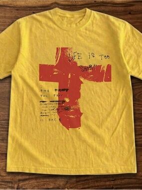 Christian Grunge Yellow Graphic T-Shirt with Red Cross Print